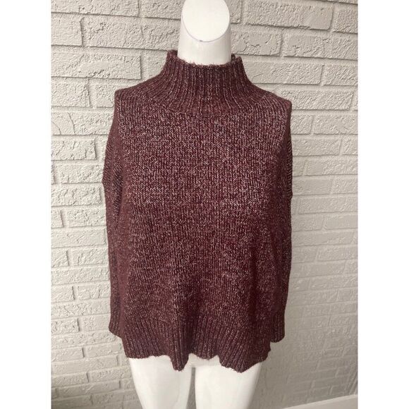 1 State Women Burgandy Marbled Mock Neck Oversized Sweater Size XS - Picture 2 of 10